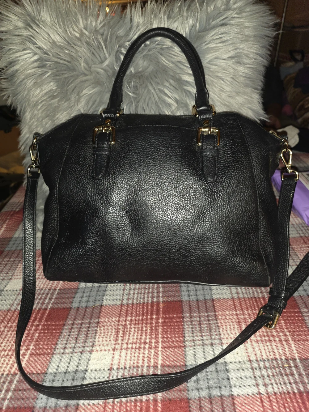 Michael Kors Black Pebbled Leather Satchel with Gold Hardware